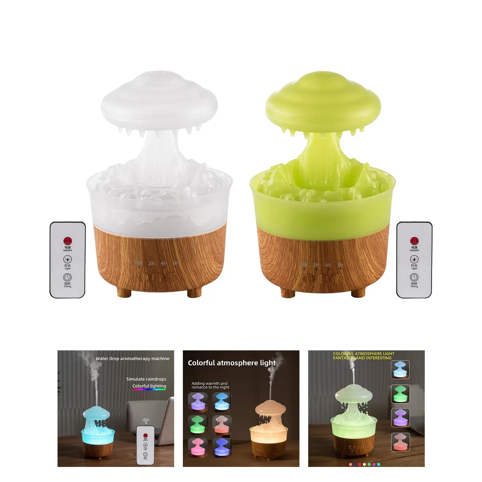 Essential Oil Diffuser Raindrops Mist Humidifier EU 220V Adapter Multifunctional with Atmosphere Light for Home Portable Durable