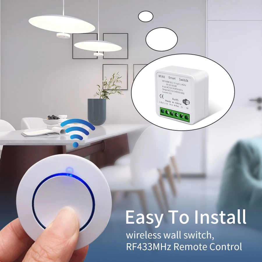 Tuya WiFi Smart Light Switch 16A 433MHz Wireless Remote Control  Relay Controller Voice Control Works With Alexa Google Home