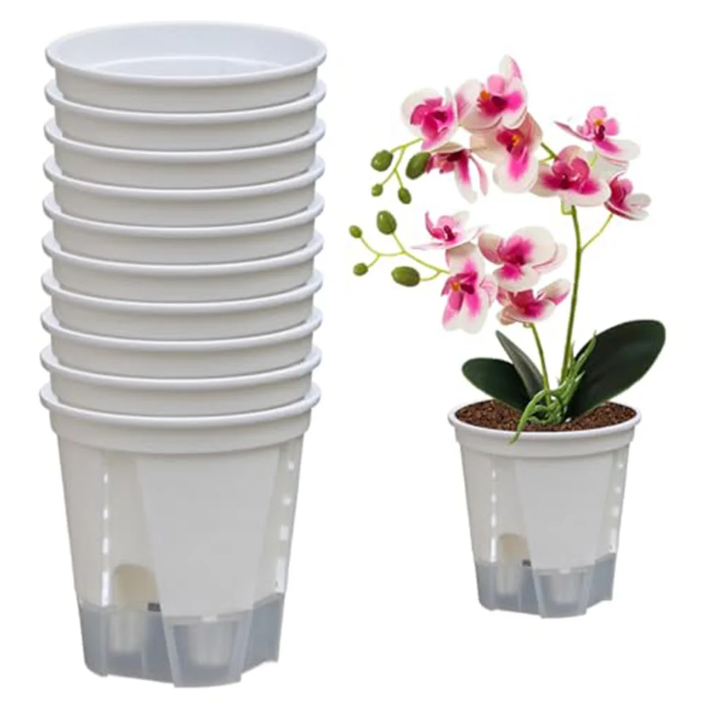 Busy Individuals White Flower Pots 10 Pieces Self Watering Flowerpot Set Breathable Flower Pot Breathable Planters