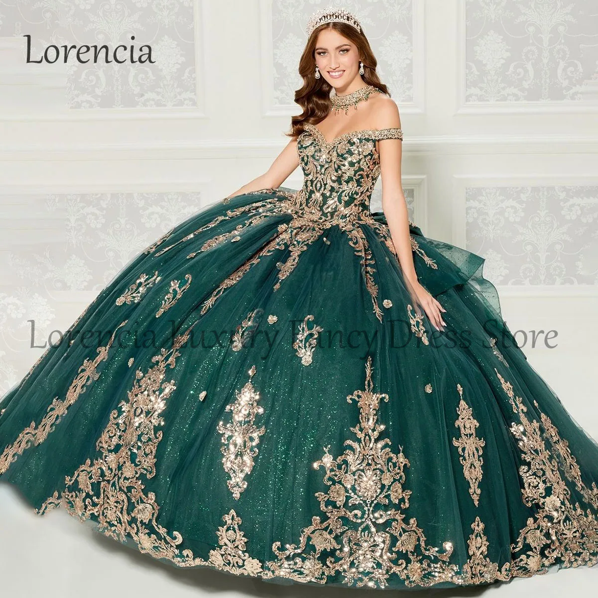 Vestido Princesa Quinceanera com Apliques, Vestidos de Baile Verdes, Sem mangas, Flores 3D, Sweet 16, 15, Formal, Mexicana, 2024