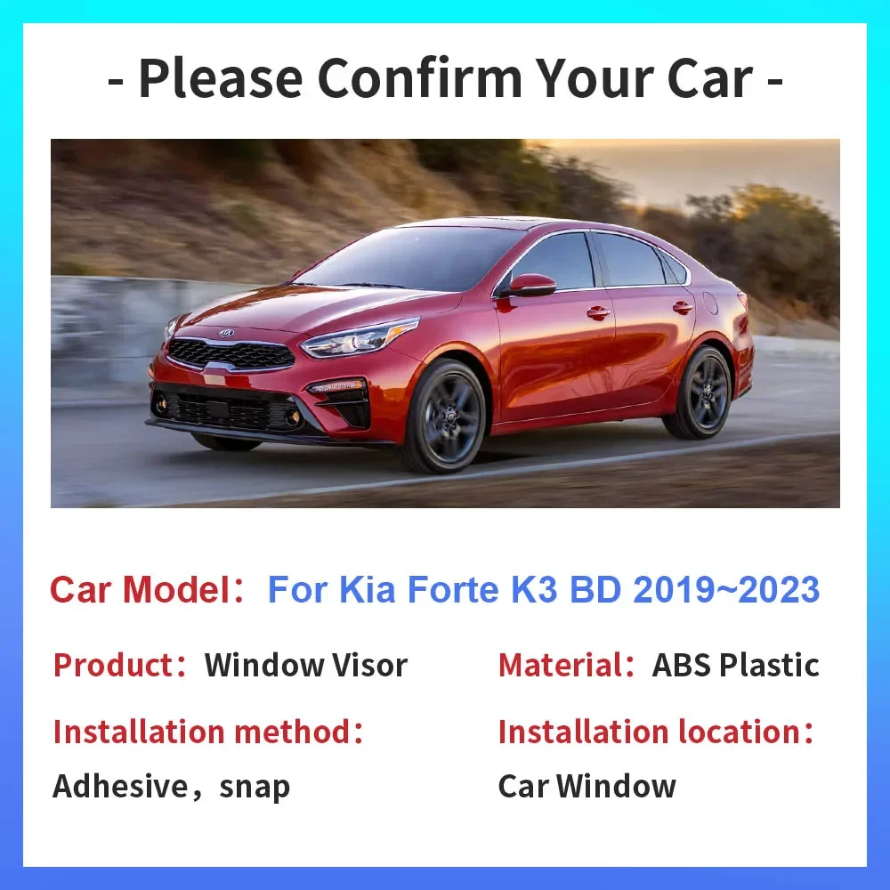 For Kia Forte Cerato K3 BD 2019~2023 Car Window Door Visor Vent Smoke Cover Awnings Shelters Sun Rain Guard Deflector Accessorie