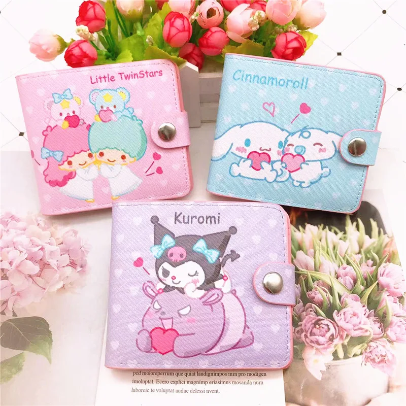 

Sanrio Hello Kitty Wallet Cartoon Kuromi My Melody Pattern Coin Purse Anime Cute Leather Short Wallet ID Card Holders for Women