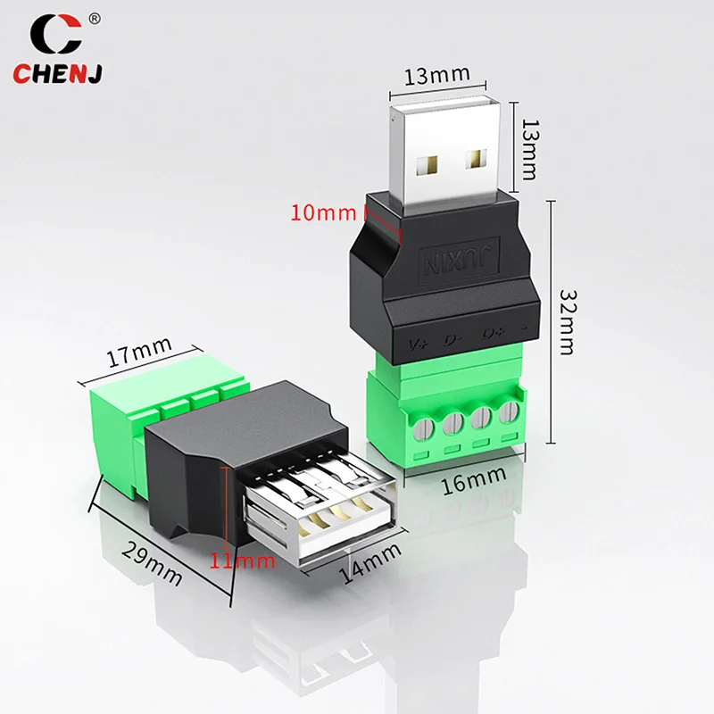 Adaptateur de prise USB 2.0 Type A, connecteur avec bouclier, prise mâle et femelle, prise de borne à vis, type A, 4 broches, 1PC