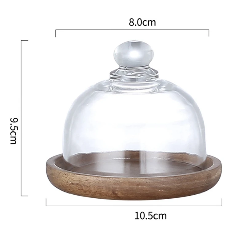 Multifunctional Mini Dessert Serving Stand Acacia Cake Dish With Dome Lid Platter Cake Plate For Home Hotels(4Pcs)