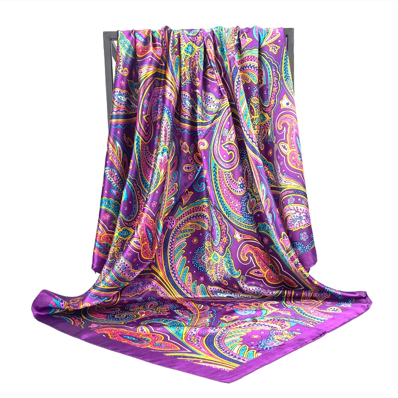 90X90CM Shawls Luxury Print Bandannas 2022 Popular Sunscreen Headcloth Fashion Colour Silk Scarves Four Seasons Square Kerchief