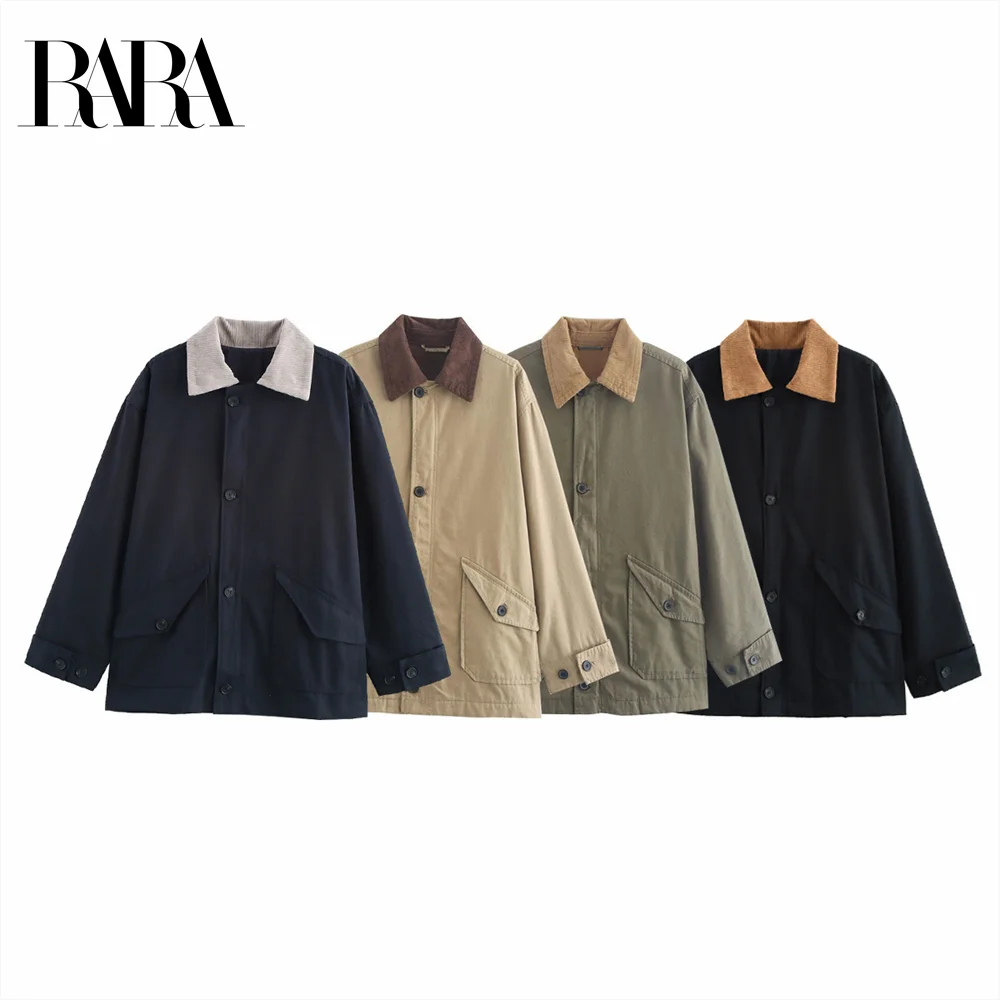 2024 RARA lapel collar contrast design loose casual versatile jacket winter new women's single-breasted jacket