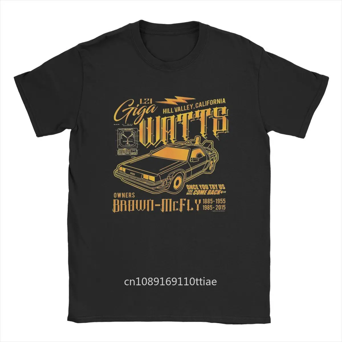 Giga Watts Garage Back To The Future DeLorean Car T Shirt Men Cotton Vintage T-Shirts Round Collar Tees Short Sleeve Clothes