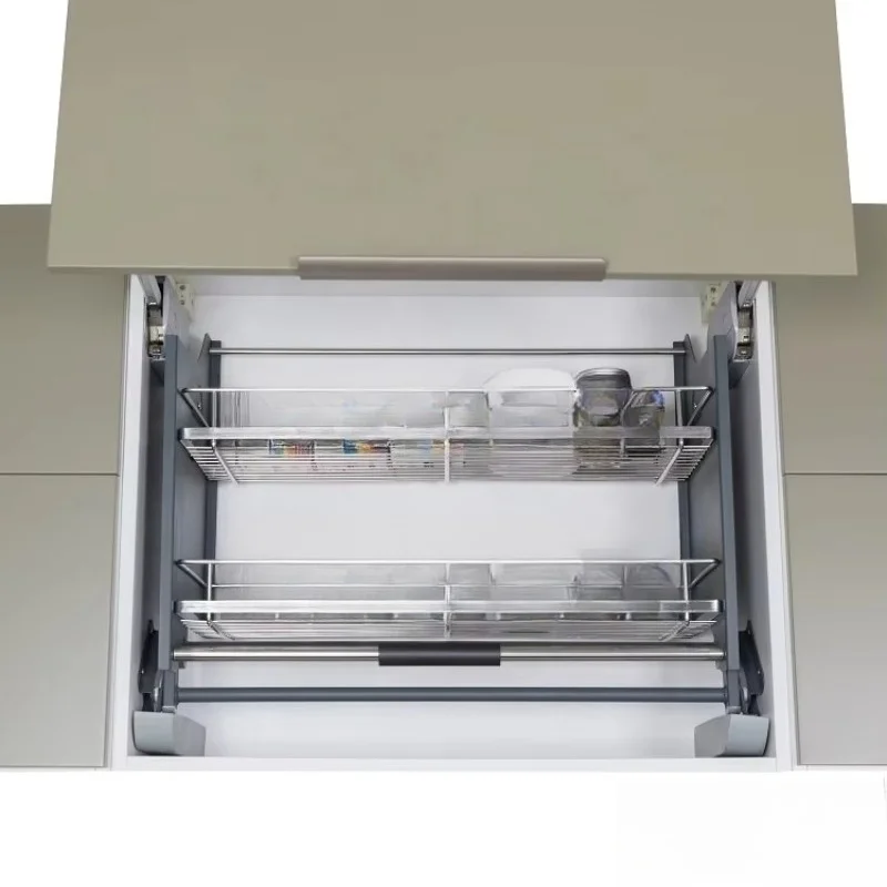 Pull-down hardware storage line basket shelf system equipment
