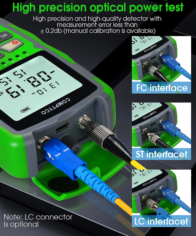 COMPTYCO 3 in 1 FTTH Fiber Optic Power Meter AUA-MC7/MC5 LED Light SC/FC/ST Universal Connector -70~+10dBm Fiber Optical Tester