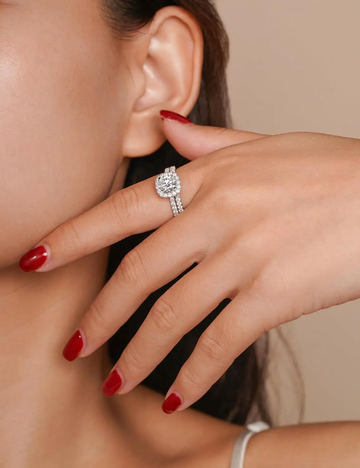 خواتم خطوبة سوليتير للنساء خاتم هالة خواتم وعد لها مطلية بالفضة الاسترليني خواتم من الذهب الأبيض عيار 18 قيراط fo