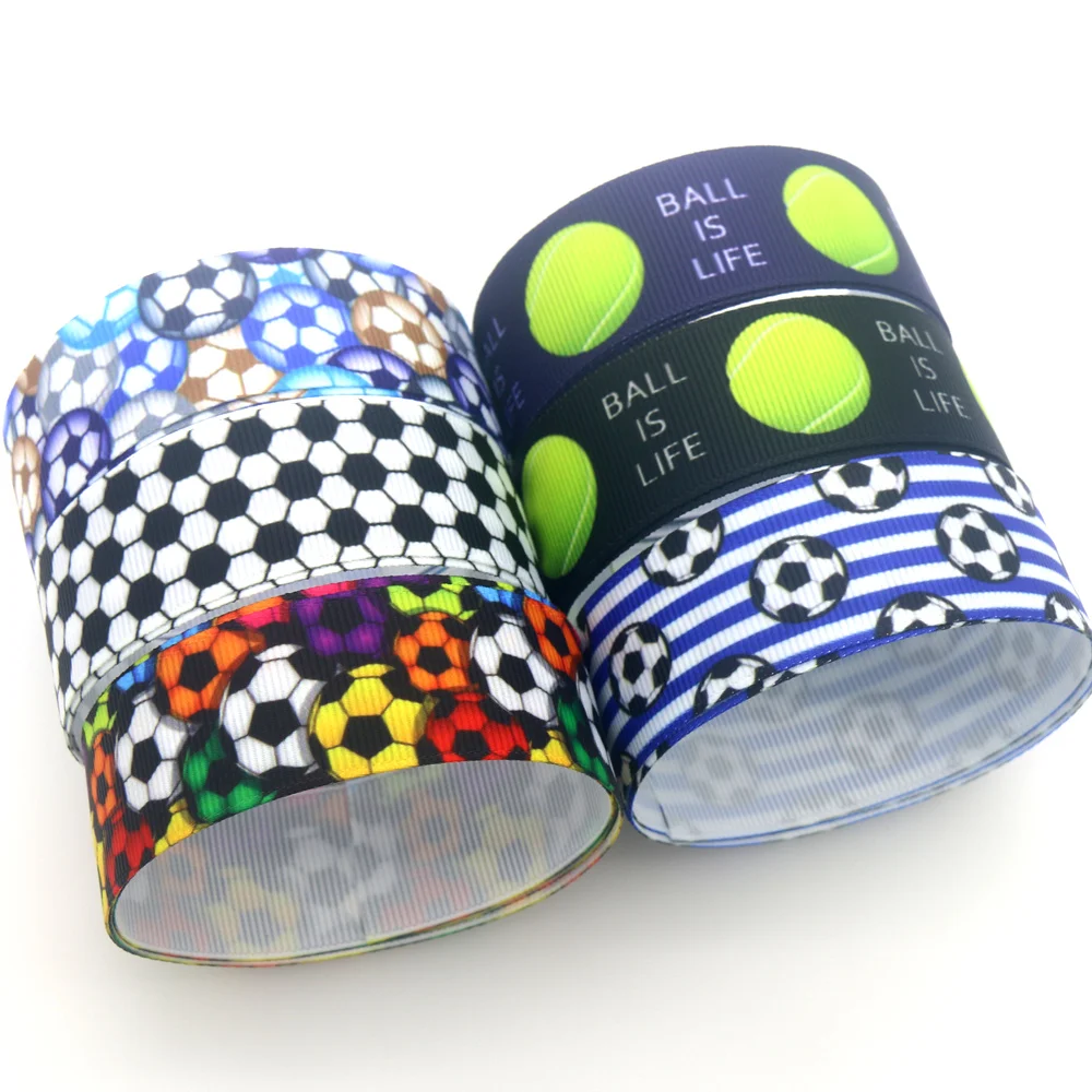 DHK 50yards Football Baseball Ball Printed Grosgrain Ribbon Accessories Material Headwear Decoration DIY Sewing Craft S2002