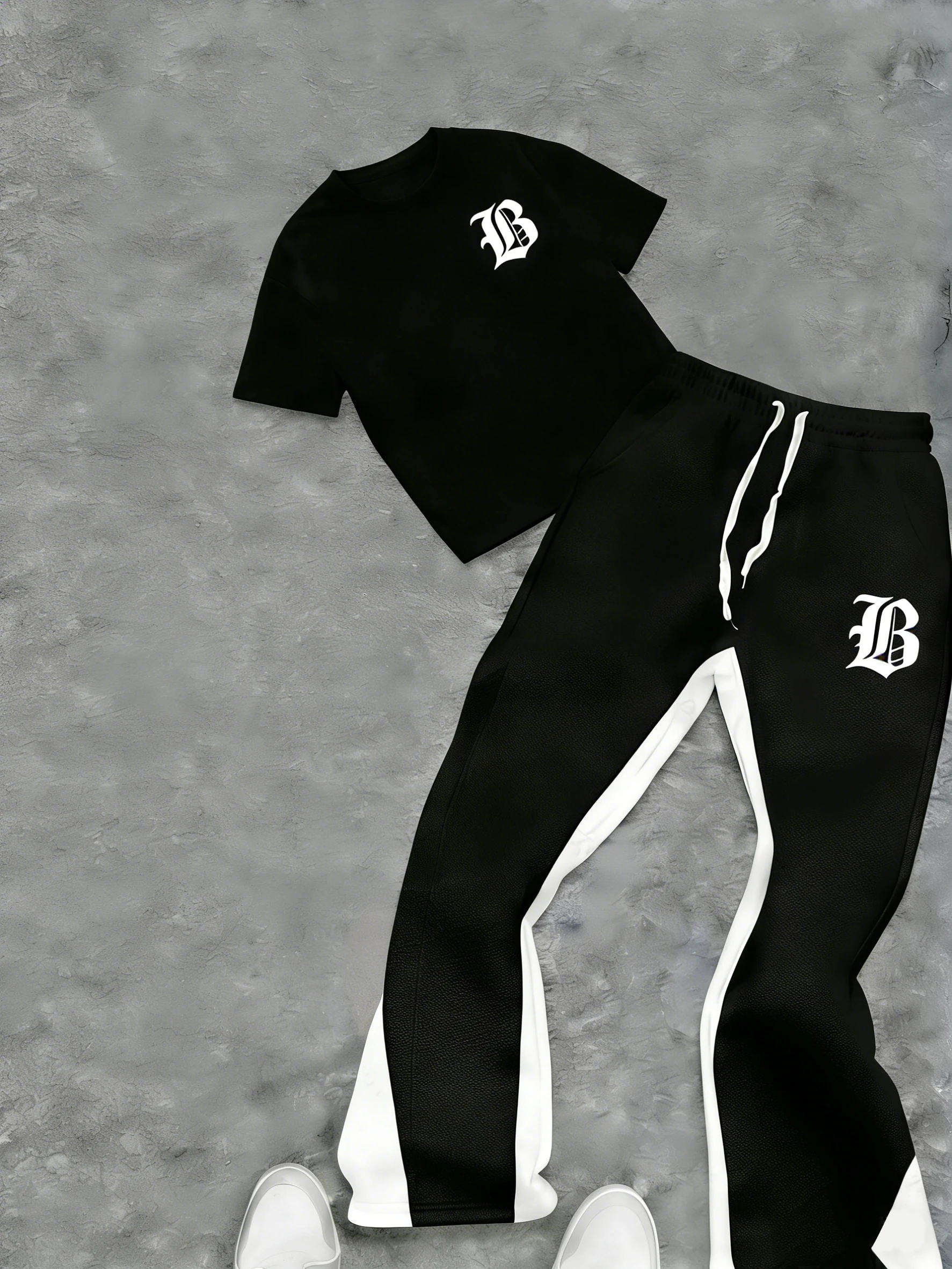 

Men's Clothing T-shirt Sets Two Piece Suit Black & White Contrast Panel Tracksuit – Y2K Fashion