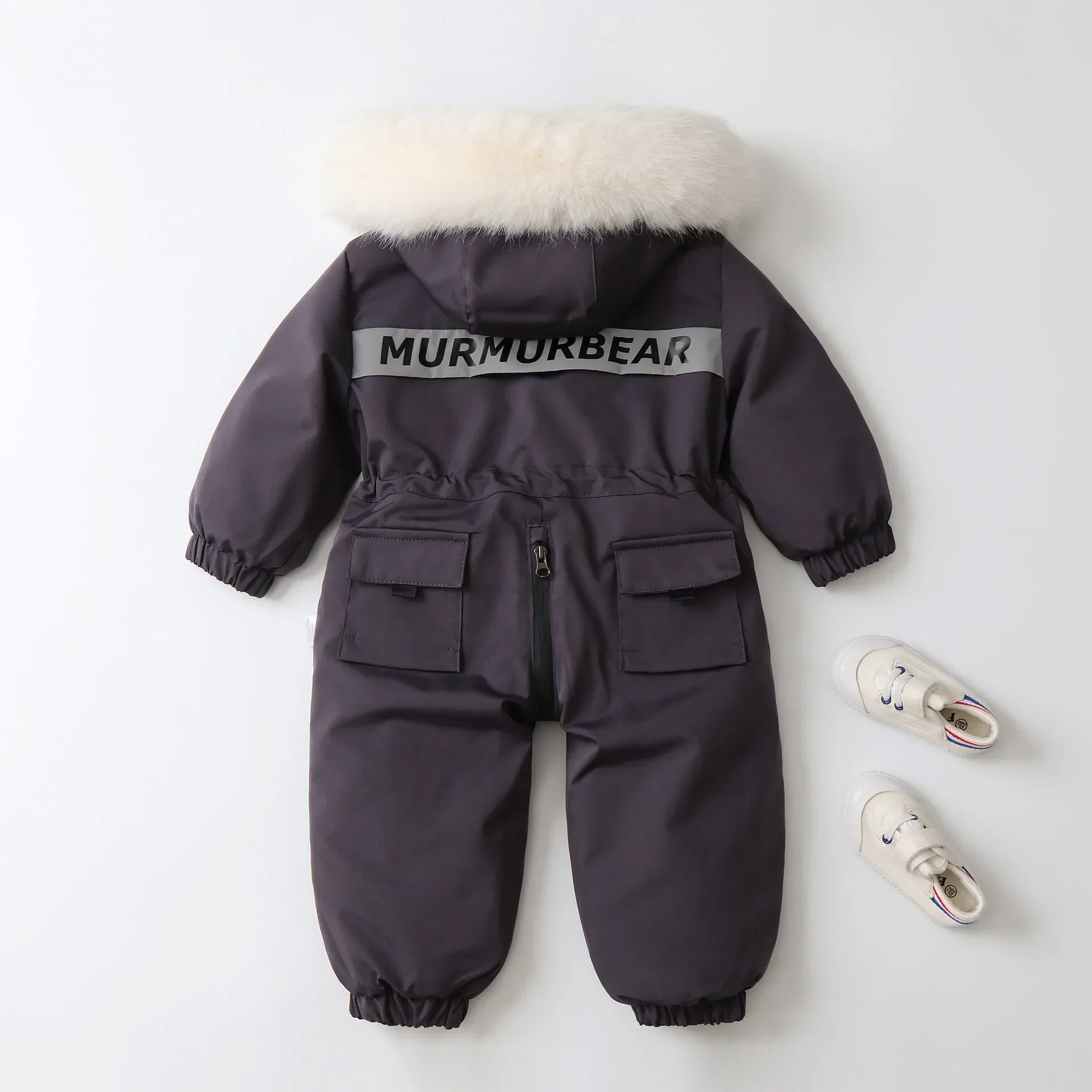 New Winter Children\'s Ski Suit  2-5 Y Kid\'s Thicken Fur Lining Hooded Overalls Boys Waterproof Jumpsuit Girls Warm Snowsuit