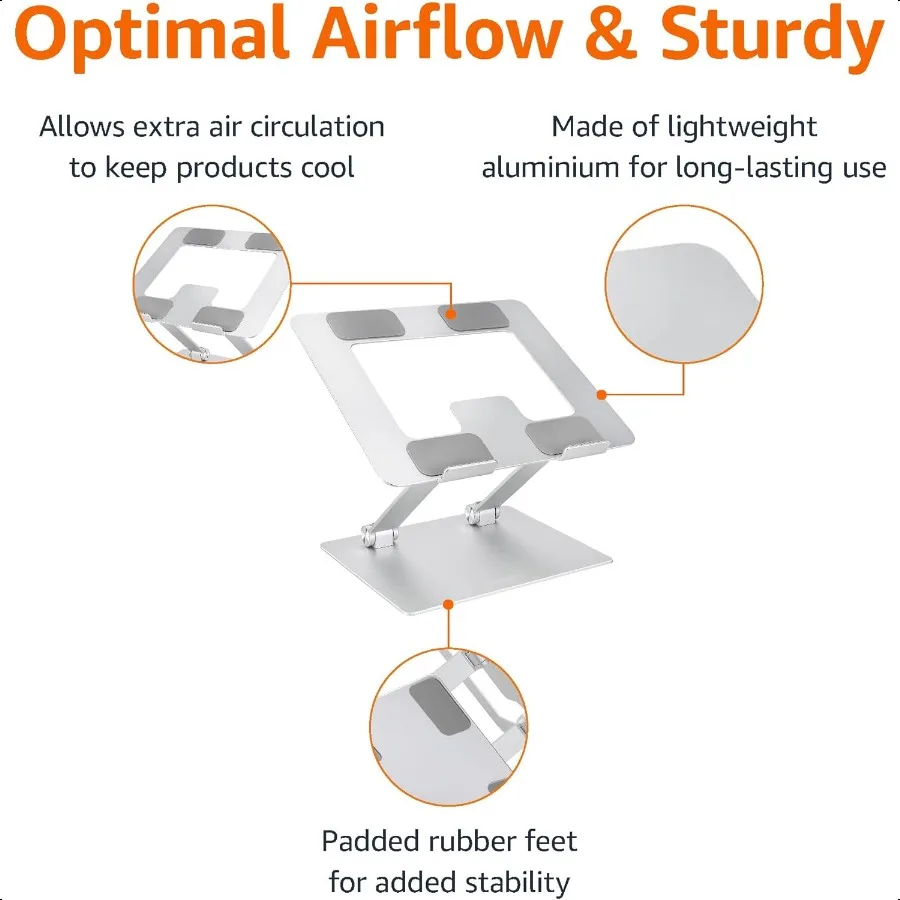 Noções básicas Suporte ergonômico para laptop, resistente e portátil, para mesa, riser ajustável, cabe em todos os laptops e notebooks de até 17,3 polegadas
