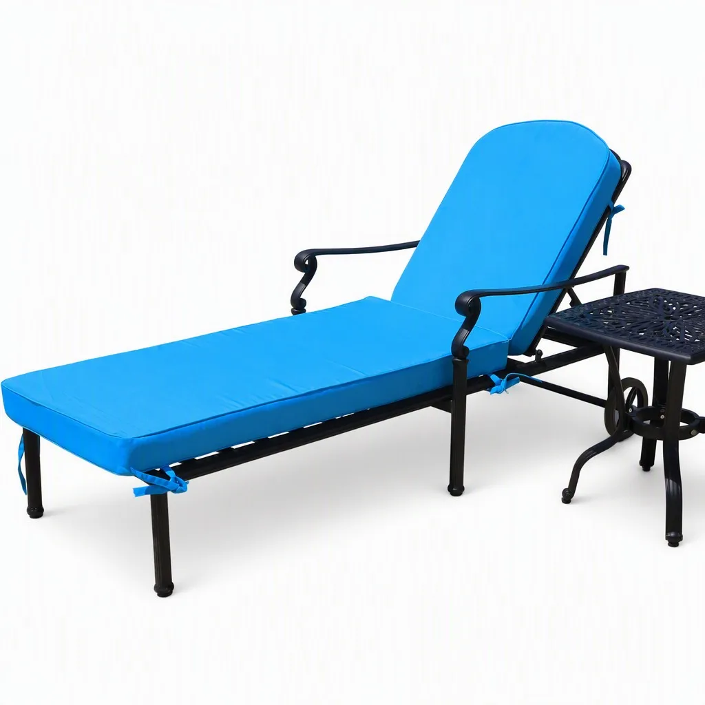 hb-Modern Casual Aluminum Sunbed with Side Table Customised Color Outdoor Garden Set Furniture Black Chair and Blue Cushion