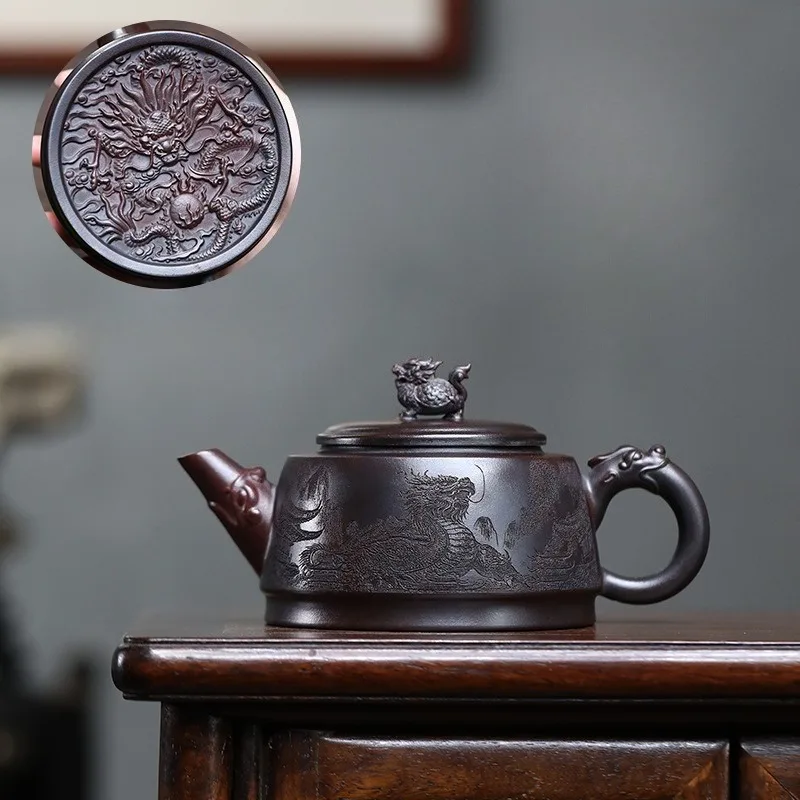 

Yixing Handmade Purple Clay Teapot Hand-carved Dragon Pattern Tea Pot Beauty Tea Infuser Kettle Chinese Zisha Teaware
