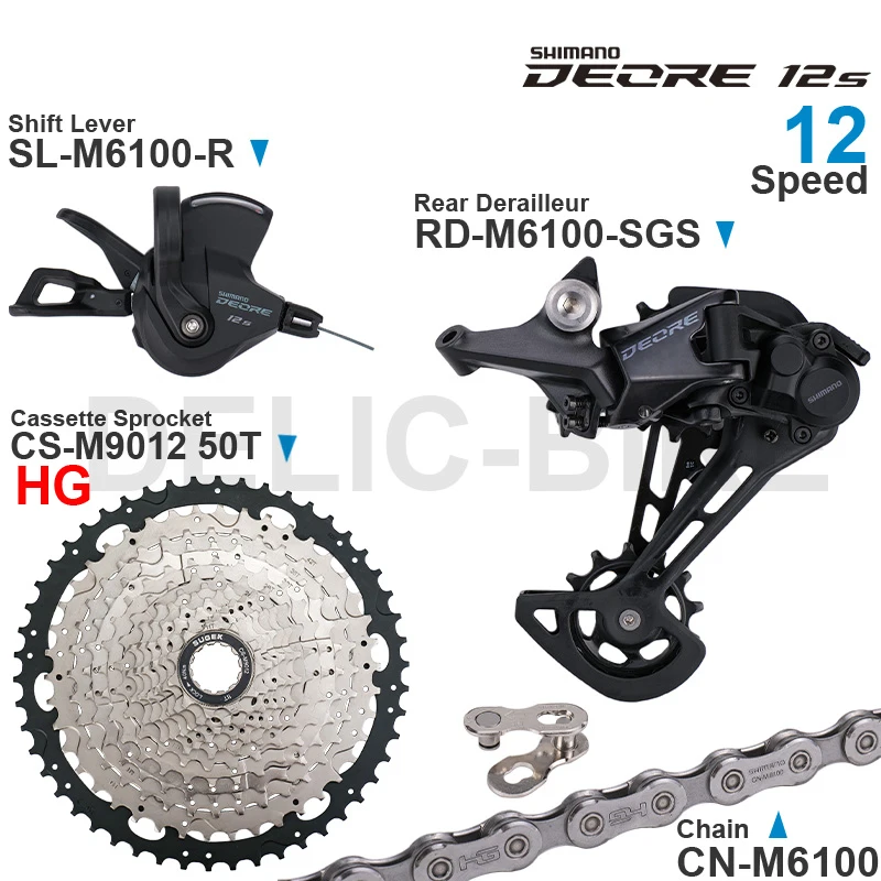 SHIMANO DEORE M6100 12speed Groupset with Right Shifter Rear Derailleur Chain Original and SUGEK 11-50T 52T Cassette Sprocket