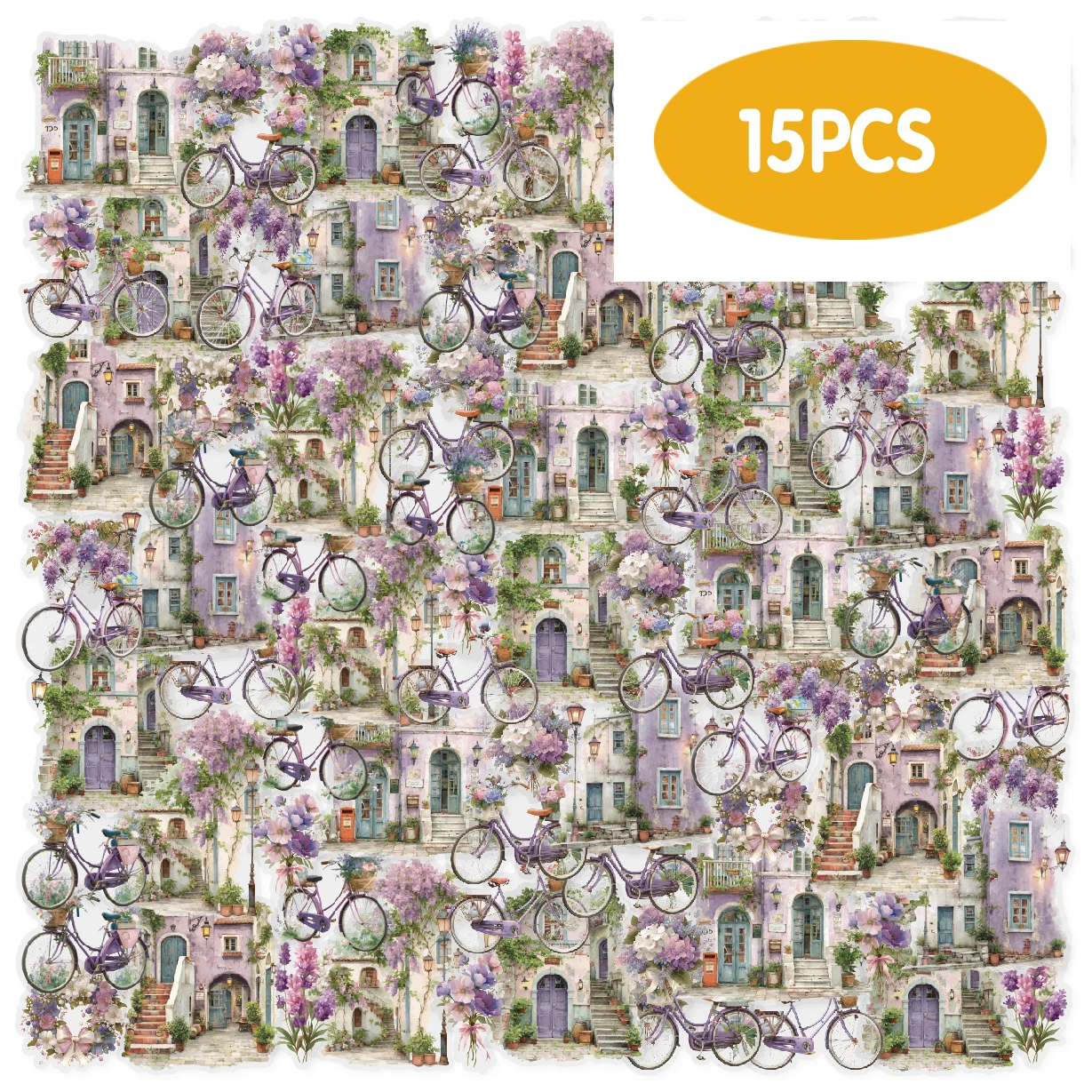 Etori Life Retro Floral and Bicycle Pattern Art Stickers for Scrapbooking, Gardens, Gift Bags, Baking Seals, Room Decoration, Vintage Parties, Student Stationery, DIY Decoration, Die-Cut Crafts