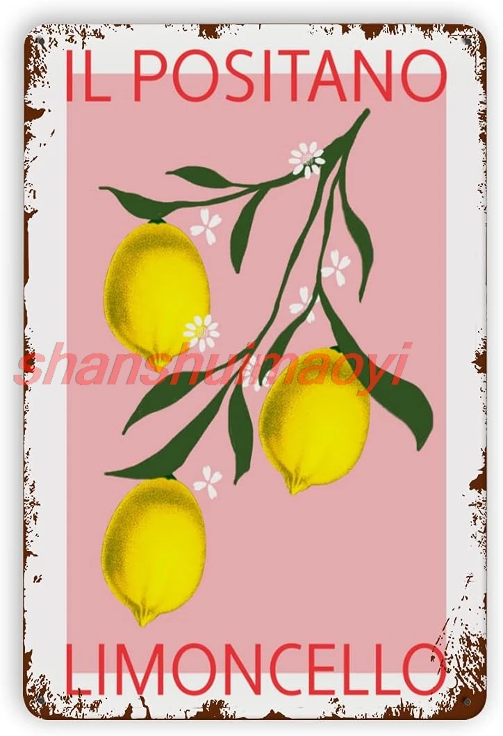 shan Lemon Wall Art Positano Poster Italian Lemons Art Bar Wall Decor Metal Signs for Garage Man Cave 8x12 Inch 1pc