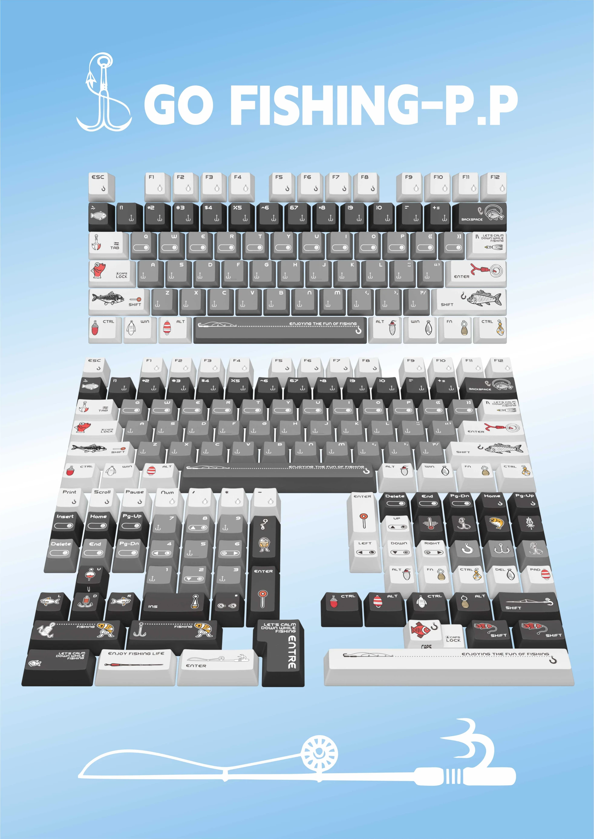 Fishing theme keycap PBT original hot sublimation 134 keys support multi-column mechanical keyboard cross shaft universal