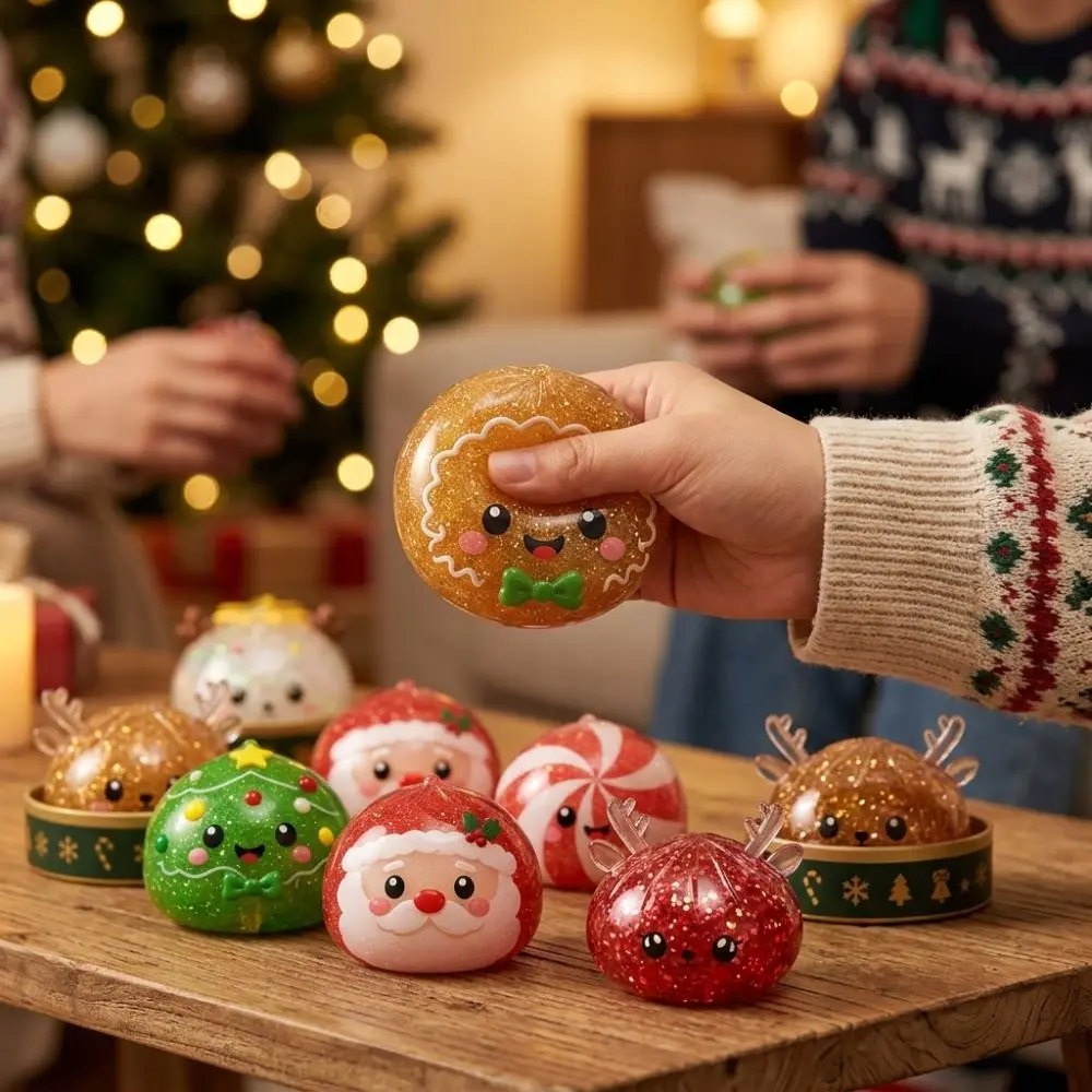 Soft Texture Christmas Stress Squeeze Glitter Ball Slow Rise Squishy Fidget Ball TPR Comfortable Cute Baozi Squishy Desk Decor