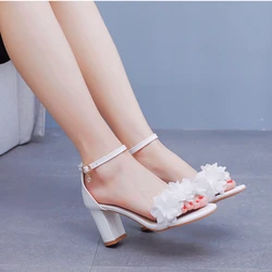 Comemore Low Heels Large Size 44 45 New Fashion Sexy Casual Women Suede Sandals High Heel Buckle Summer Shoes Woman 2022 Mules