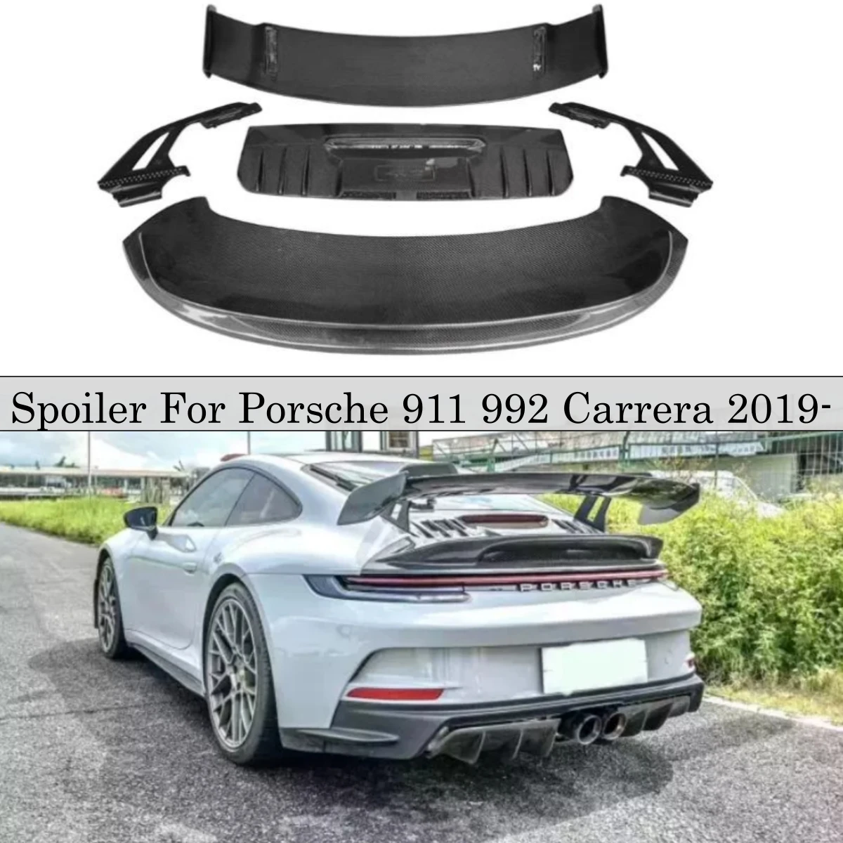 Half Carbon Fiber FRP Primer Spoiler For Porsche 911 992 Carrera 2019-2025 Rear Wing Trunk Lip Splitter GT3-Style Upgrade Refits
