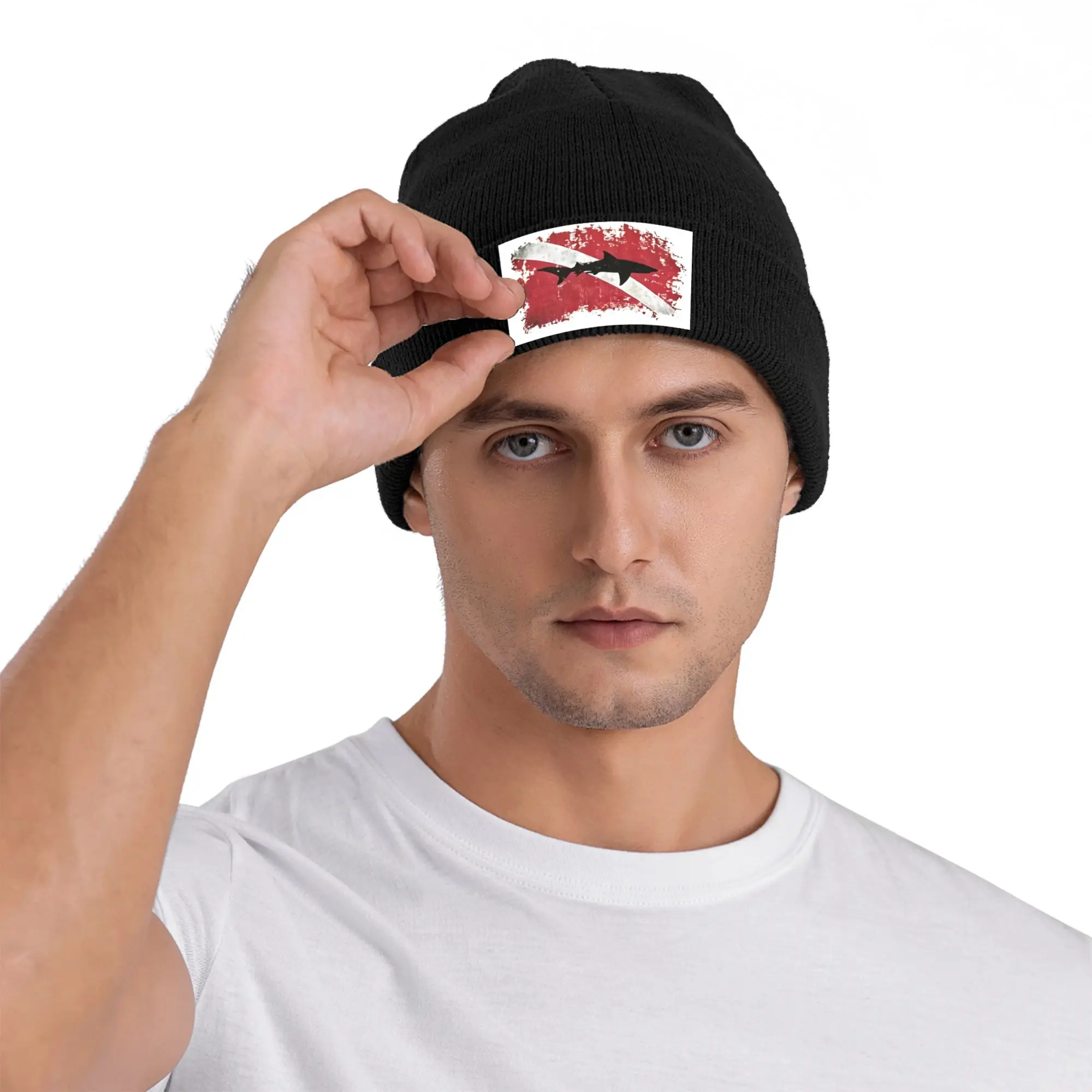 Vintage Shark Scuba Dive Flag Retro Winter Skullies Beanies Hat Warm Autumn Knitted Hats Bonnet Caps for Women Men