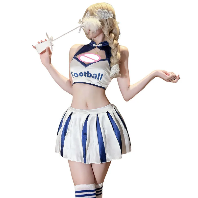 

Women Schoolgirl Cosplay Anime Soccer Baby Uniform Girl Sexy Adults Cheerleader Costume Sleeveless Crop Top Mini Pleated Skirt