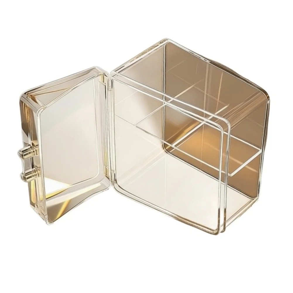 Transparent PET Cotton Swab Storage Box with Hinged Lid for Bathroom Countertop Organizing Cotton Pads and Dental Floss Picks
