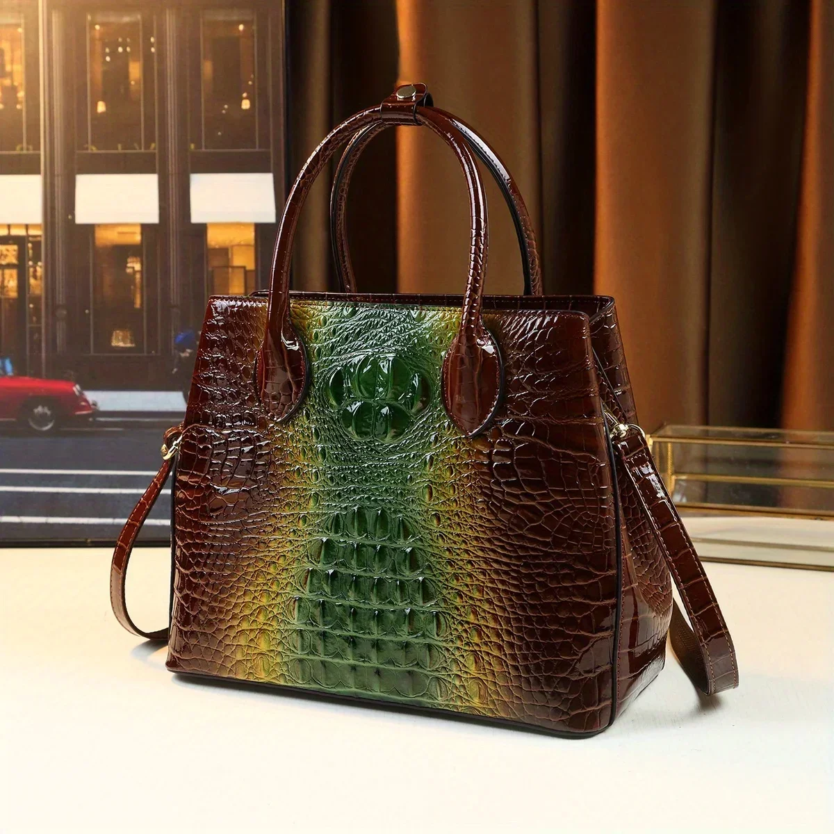 Shoulder Bag with Crocodile Pattern for Women, Stylish and Versatile, Large Capacity, New Arrival, 2024