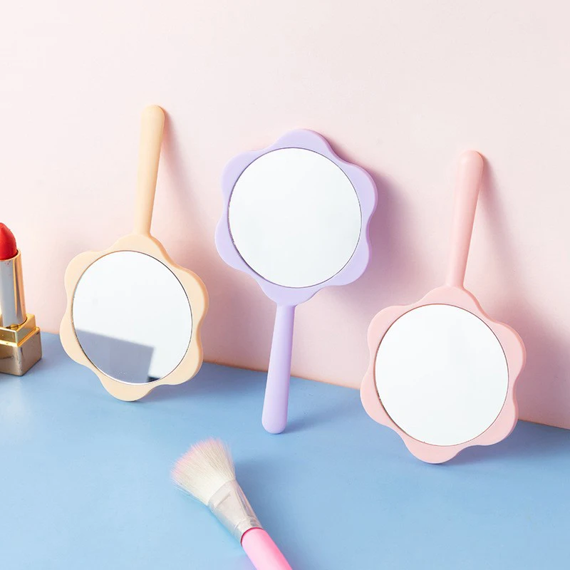 Cute Flower Handheld Mirror DIY Handheld Makeup Mirror Portable Makeup Student Small Mirror Creative Handle Mirror