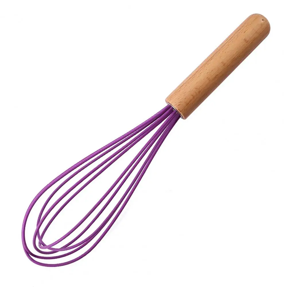 10 Inch Egg Beater Wooden Handle Reusable Labor-saving Whisking Silicone Manual Egg Mixer Milk Frother Kitchen Utensil for Home