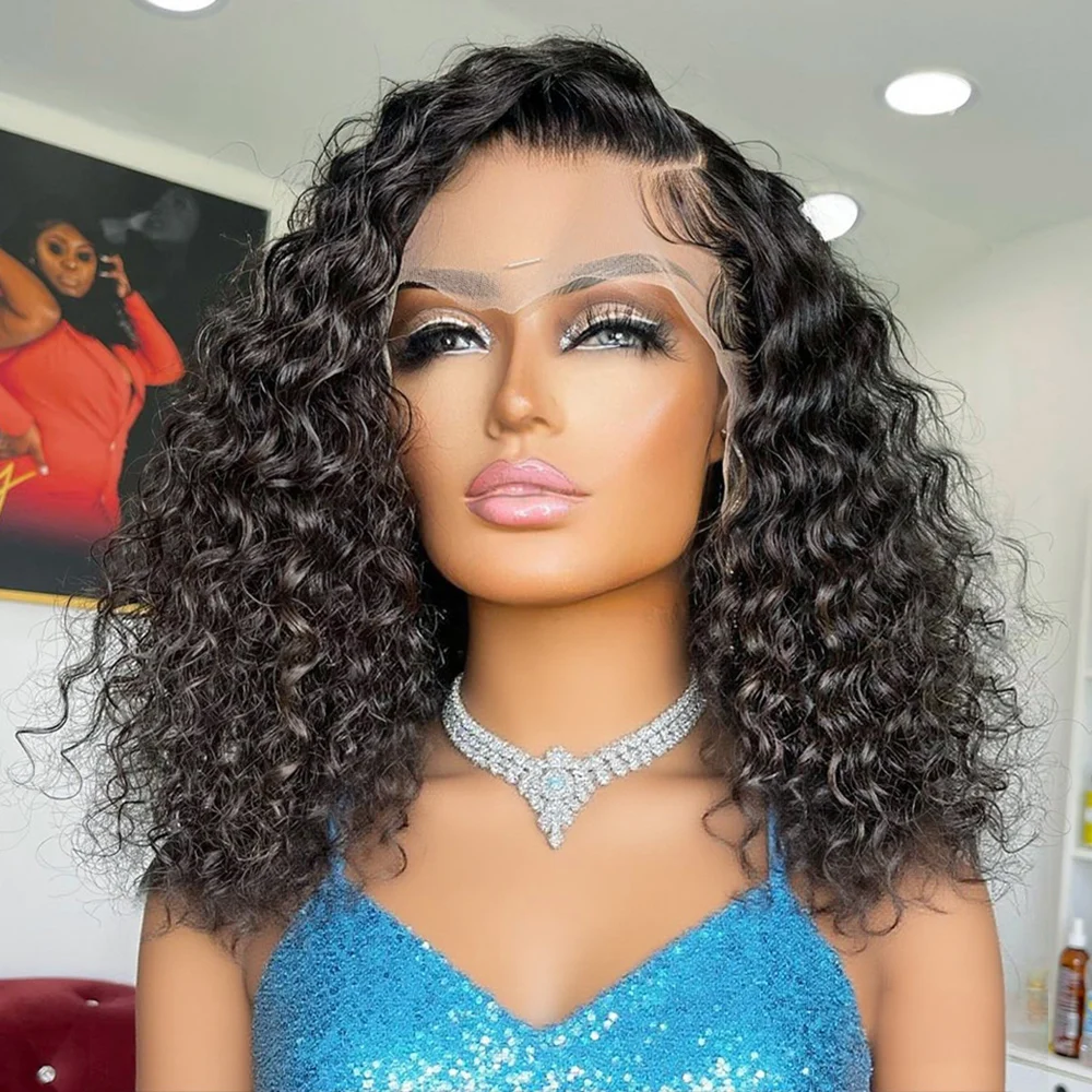 13x6 레이스 프론트 인모 가발 100% 인모 프리 플러킹 딥 컬리 숏 밥 가발 여성용 글루리스 7x5 레이스 클로저 가발