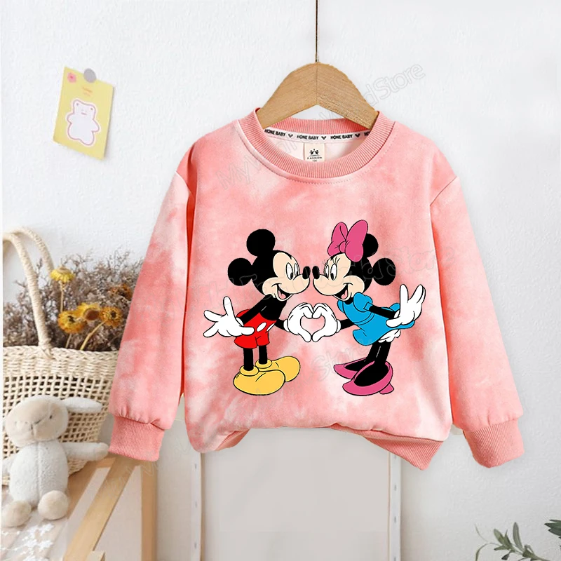 Mickey Minnie Mouse Girl Tie-dyed Sweatshirt Disney Cartoon Kid Sportwear Cute Printed Crew Neck Pullover toddler Autumn Clothes