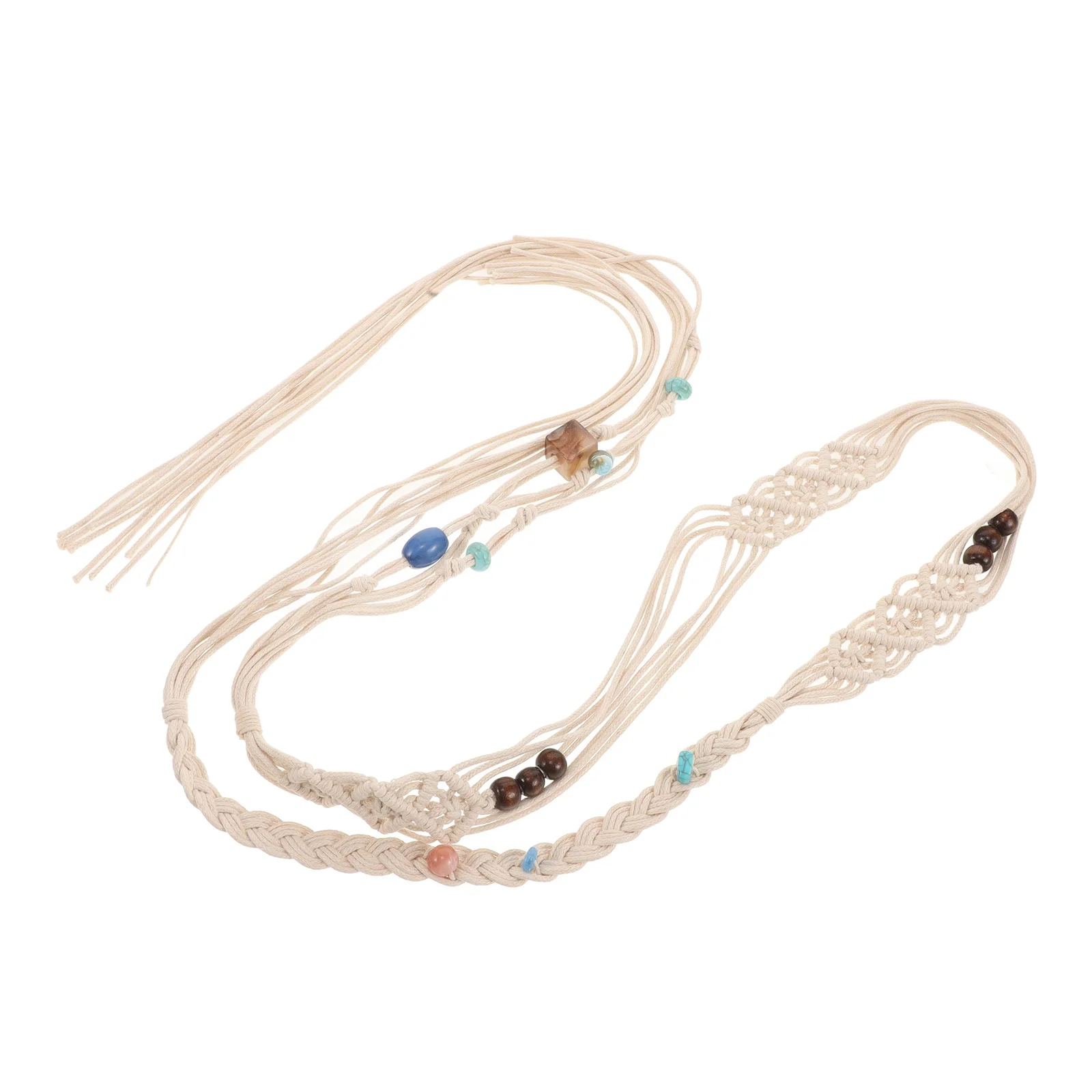 

Handmade Boho Tassel Beaded Waist Belt Woven Cotton Rope Waistband for Dress Skirts Summer Women Rope Waist Belt