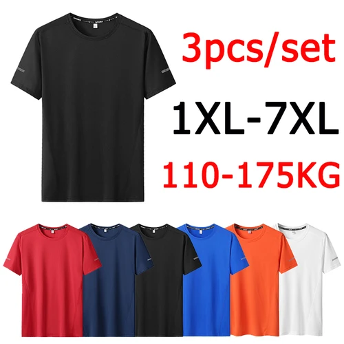 Camiseta deportiva de verano para hombre, camisetas de secado rápido de talla grande 6XL/7XL, camiseta de manga corta con cuello redondo de gran tamaño para Fitness y correr, 3 uds.