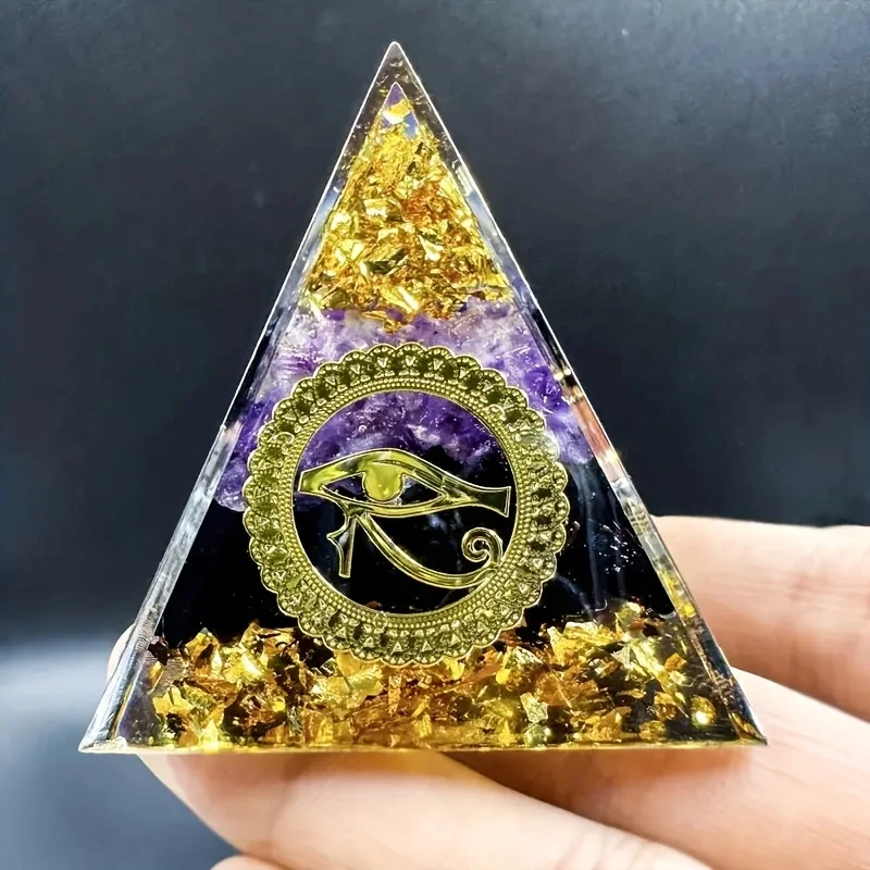 1pc Orgone Amethyst Pyramid, Eye Of Horus In Egypt, Orgone Crystal art, Orgone Crystal pyramid, Crystal gift, Energy pyramid