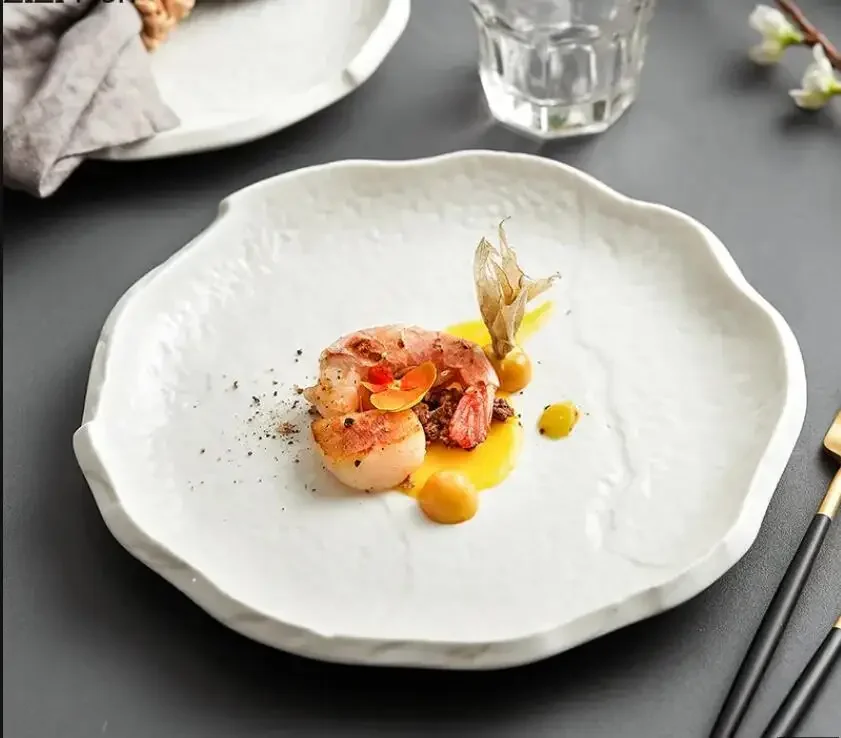 

White Ceramic Dining Plate Creative Home Breakfast Salad Dessert Plate Japanese Hotel Restaurant Kitchen Main Dish Steak Plate