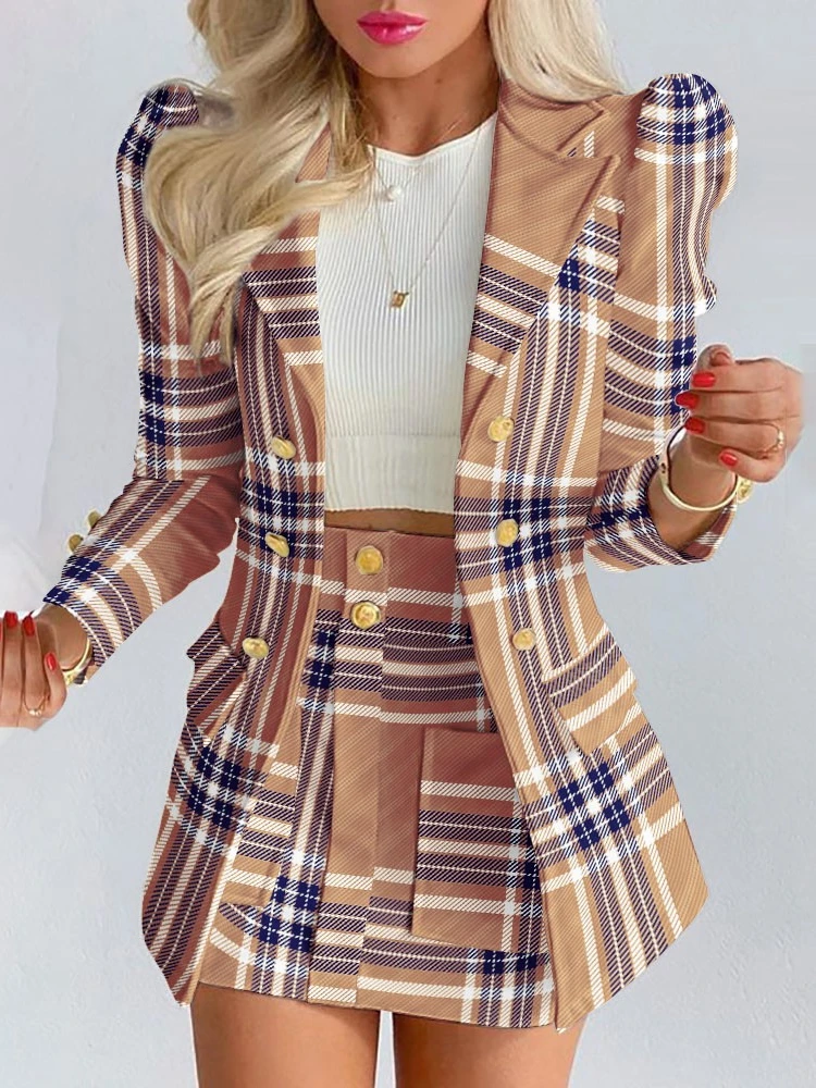 Printed Elegant Temperament Two-piece Suit Trailer Spring Long Sleeved Solid Color Jacket with Skirt Women\'s Suit Half Skirt