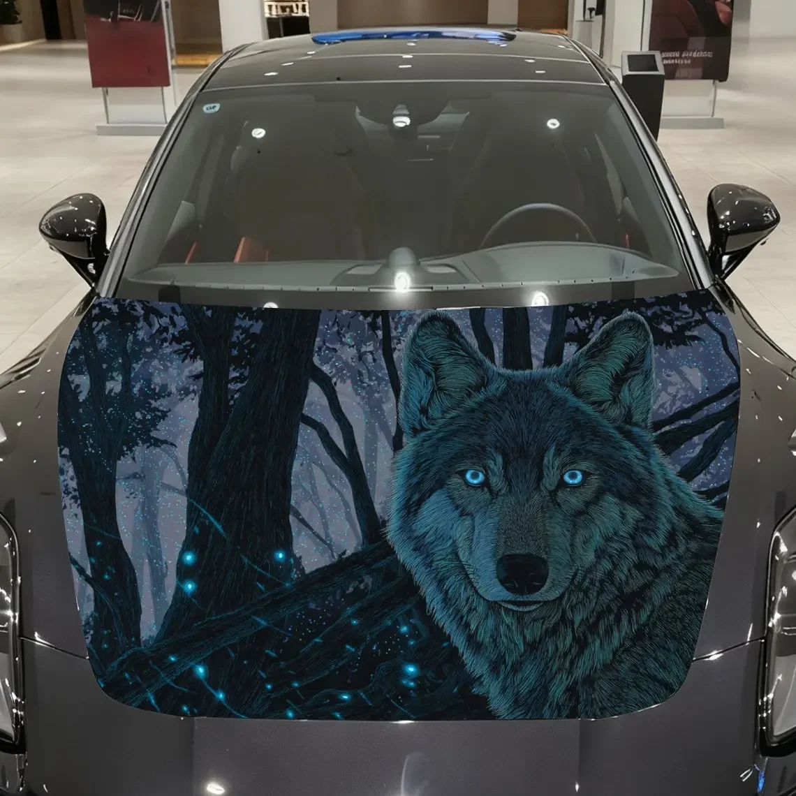 Shadow Wolf Car Hood Vinyl Wraps Sticker, PVC Waterproof Car Bonnet Decals, Self-Adhesive Scratch-Resistant Stickers For Engine