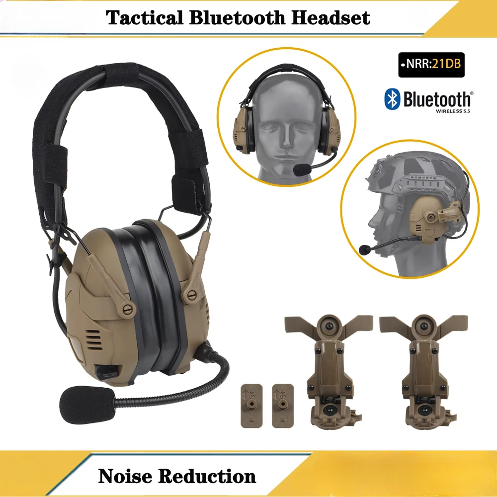 Helmet Wearable Quick Release Dual Purpose Sound Pickup & Noise Reduction Tactical Bluetooth Headset/hunting Shooting Earmuffs