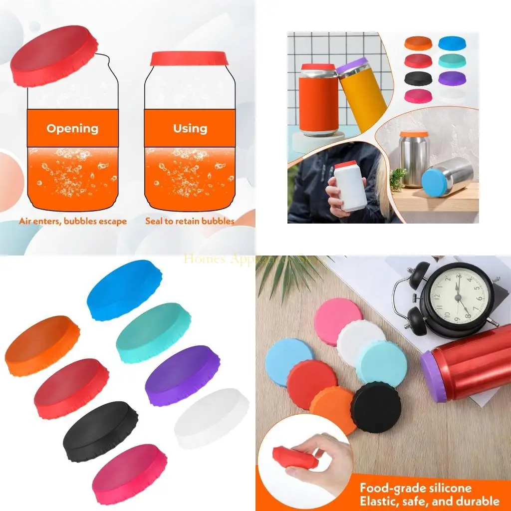 D0AB 8PCS Flexible Silicone Can Lids Reusable Sealing Caps Standard Sodas Drink Covers