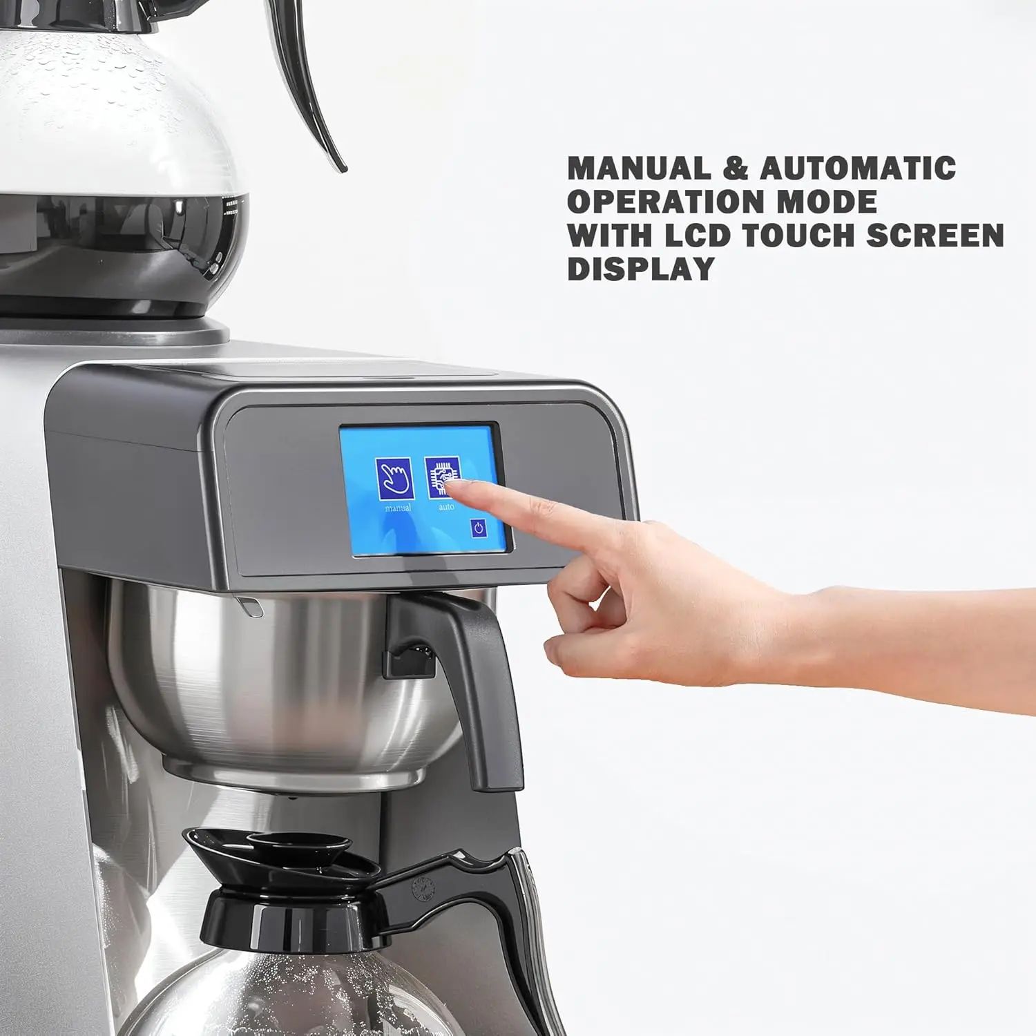 12カップ業務用ドリップコーヒーメーカー 1.8L自動充填式コーヒーポアオーバーマシン、ガラスカラフェ2個、ウォーマー2個、LCDパネル、自動機能付き