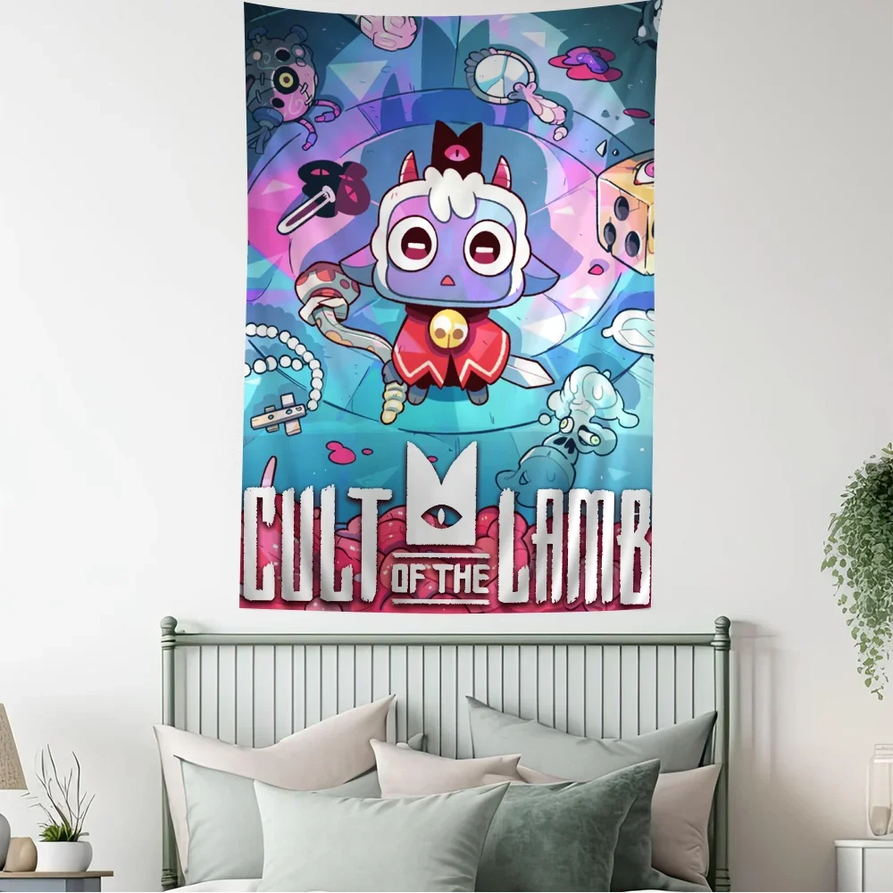 Cult of The Lamb Video Game Anime Tapestry Hanging Tarot Hippie Wall Rugs Dorm Home Decor