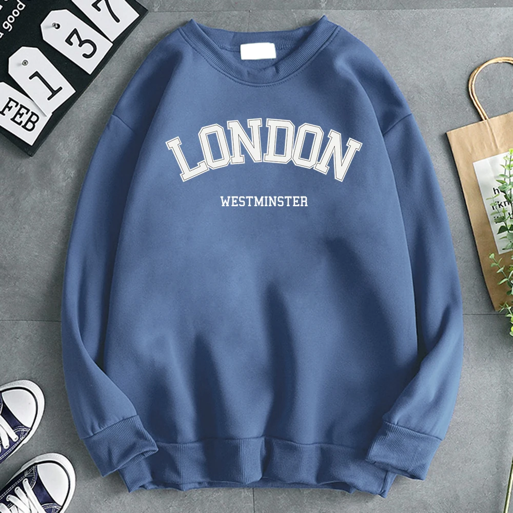 Autumn Fashion Woman Pullover London Westminster Street Letter Print Hoody Crewneck Fleece Sweatshirt Loose Warm Female Clothes