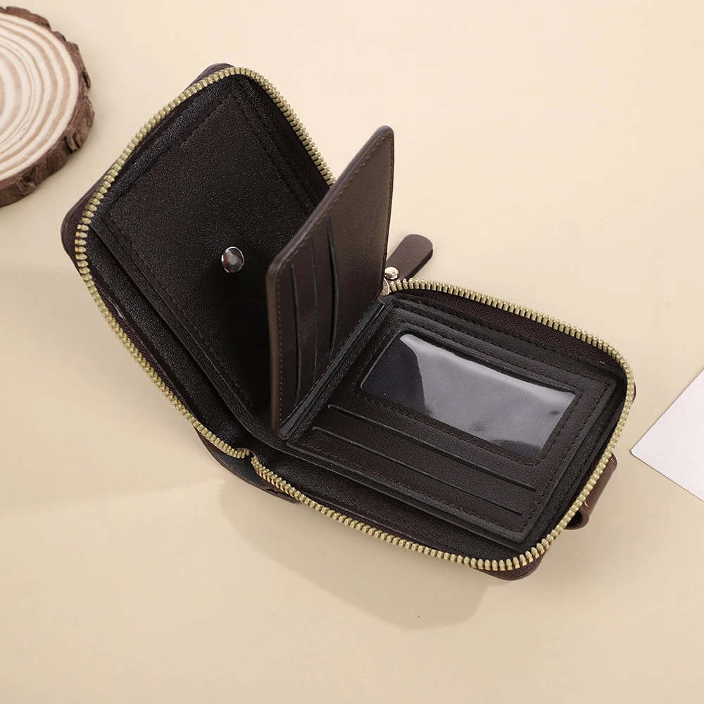 Customized name men's wallet - short style, retro, multi-card slots, large capacity, zero wallet, money clip