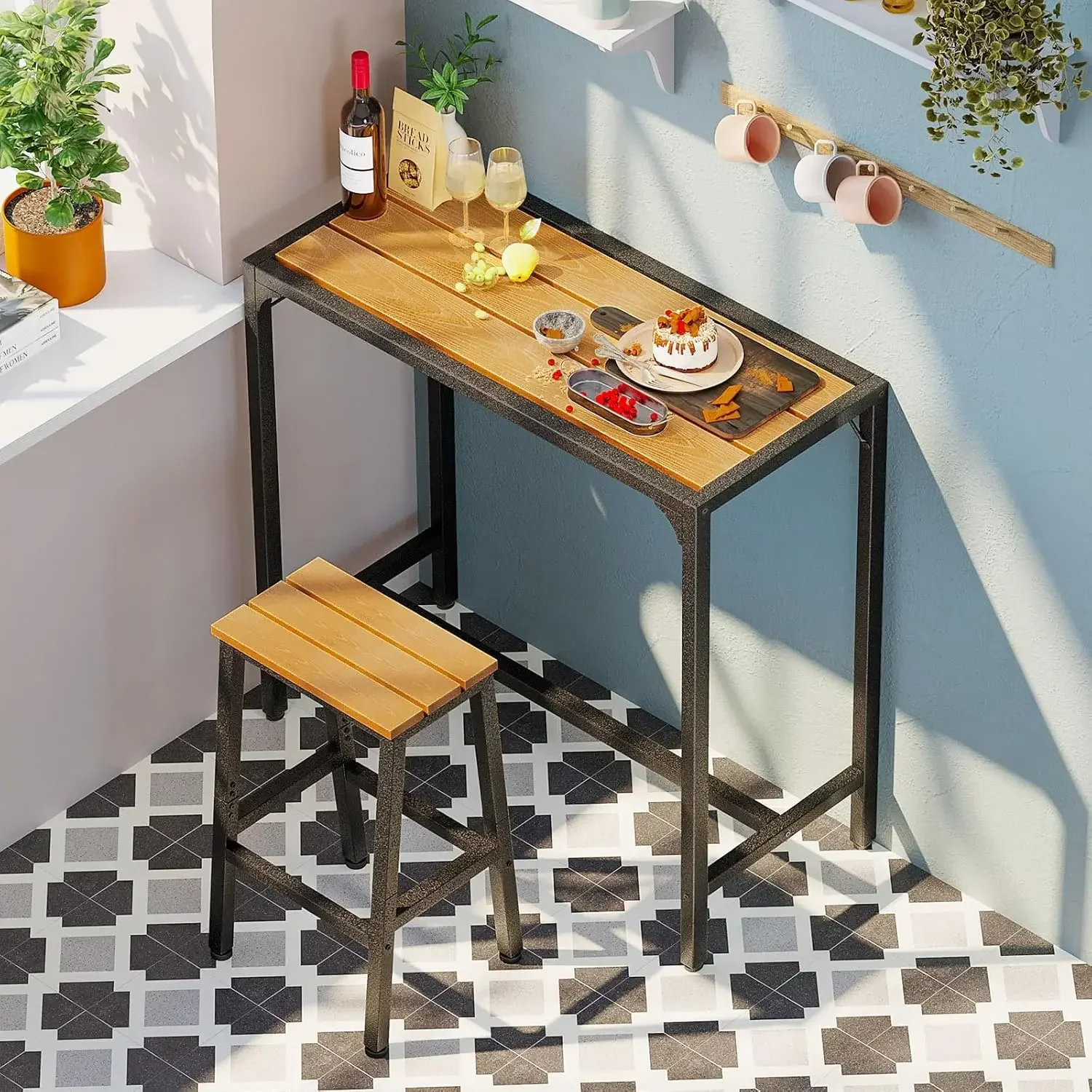 39 Inch Outdoor Bar Table, Hot Tub Table, Patio Counter Bar Height Table with Weather Resistant Waterproof Top for Garden, Yard