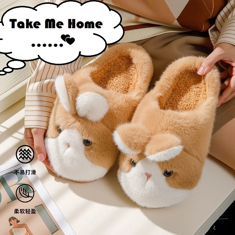 

Cute korean rabbit furry slippers for women warm indoor fluffy bunny shoes ladies fluffy animal light slipper winter floor shoes