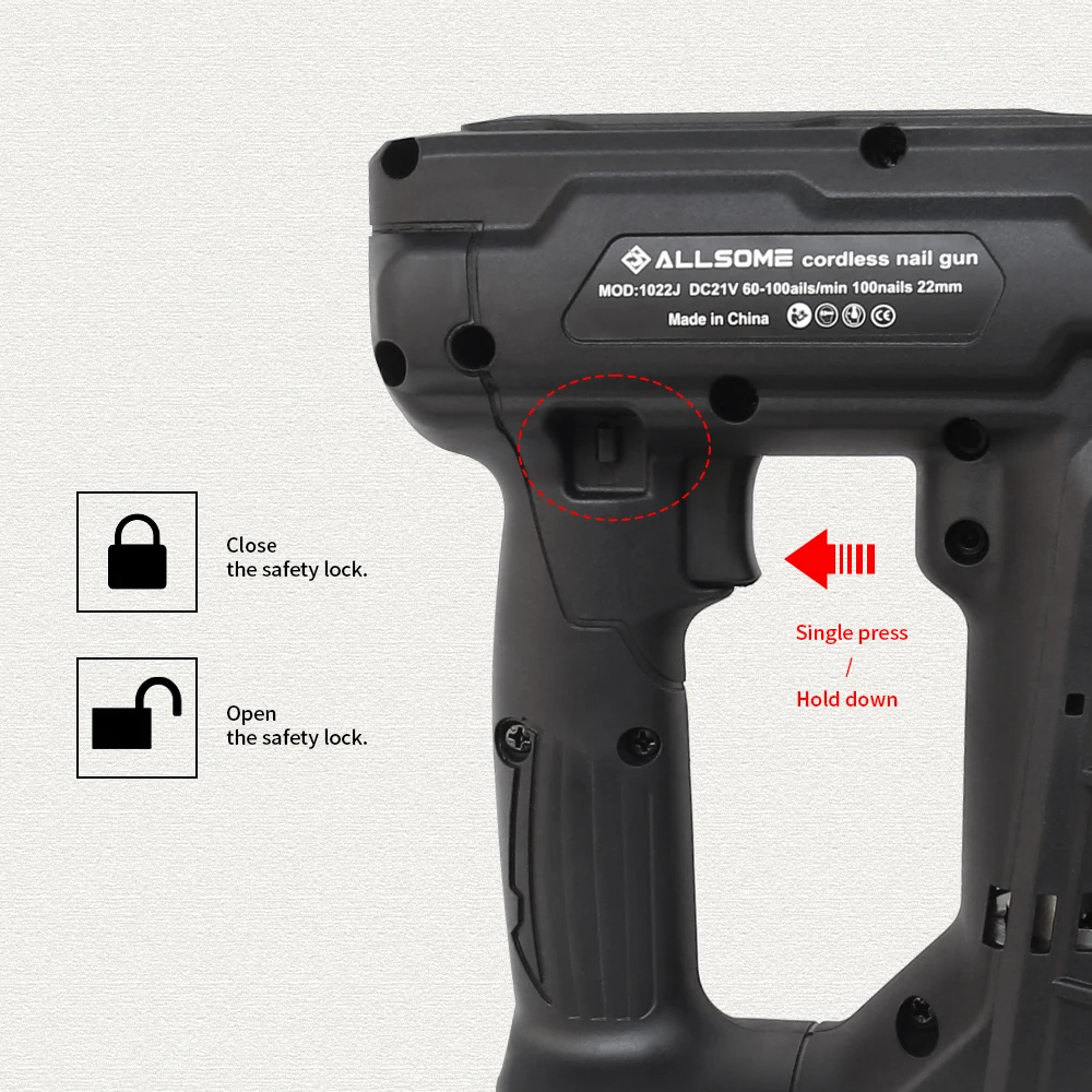 Allsome Electric Brad Nailer, Electric Nail Gun/Staple Gun for Upholstery, Carpentry Woodworking Projects for Makita 18V Battery